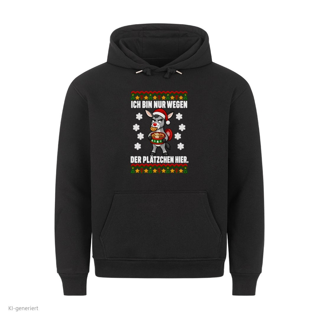 Esel Weihnachtshoodie Nur wegen der Plätzchen - Ugly Christmas Hoodie in Schwarz