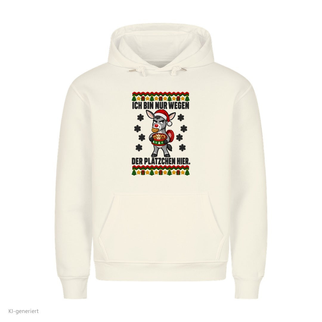 Esel Weihnachtshoodie Nur wegen der Plätzchen - Ugly Christmas Hoodie in Weiß