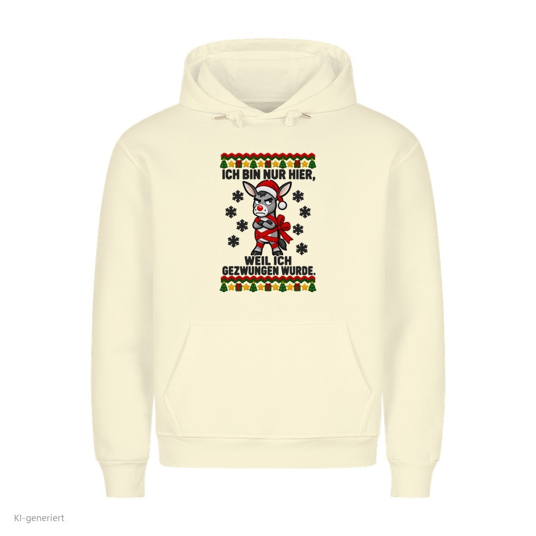 Esel Weihnachtshoodie Nur hier, weil ich gezwungen wurde - Ugly Christmas Hoodie in Beige