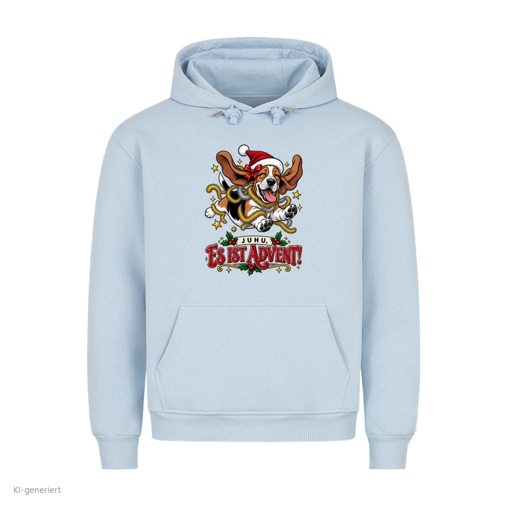 Partner Weihnachtshoodies Basset: Juhu, es ist Advent! - Hoodie in Babyblau