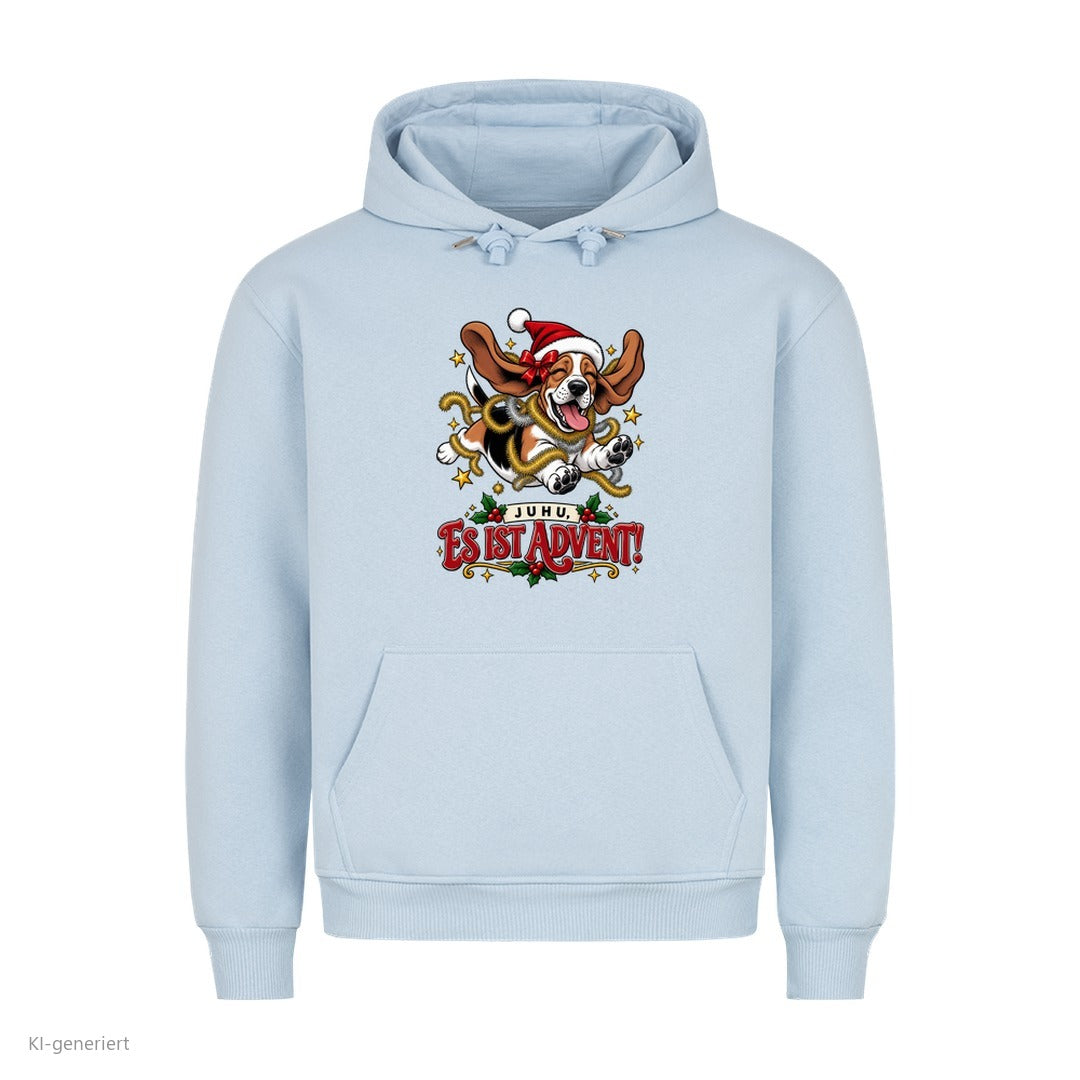 Partner Weihnachtshoodies Basset: Juhu, es ist Advent! - Hoodie in Babyblau