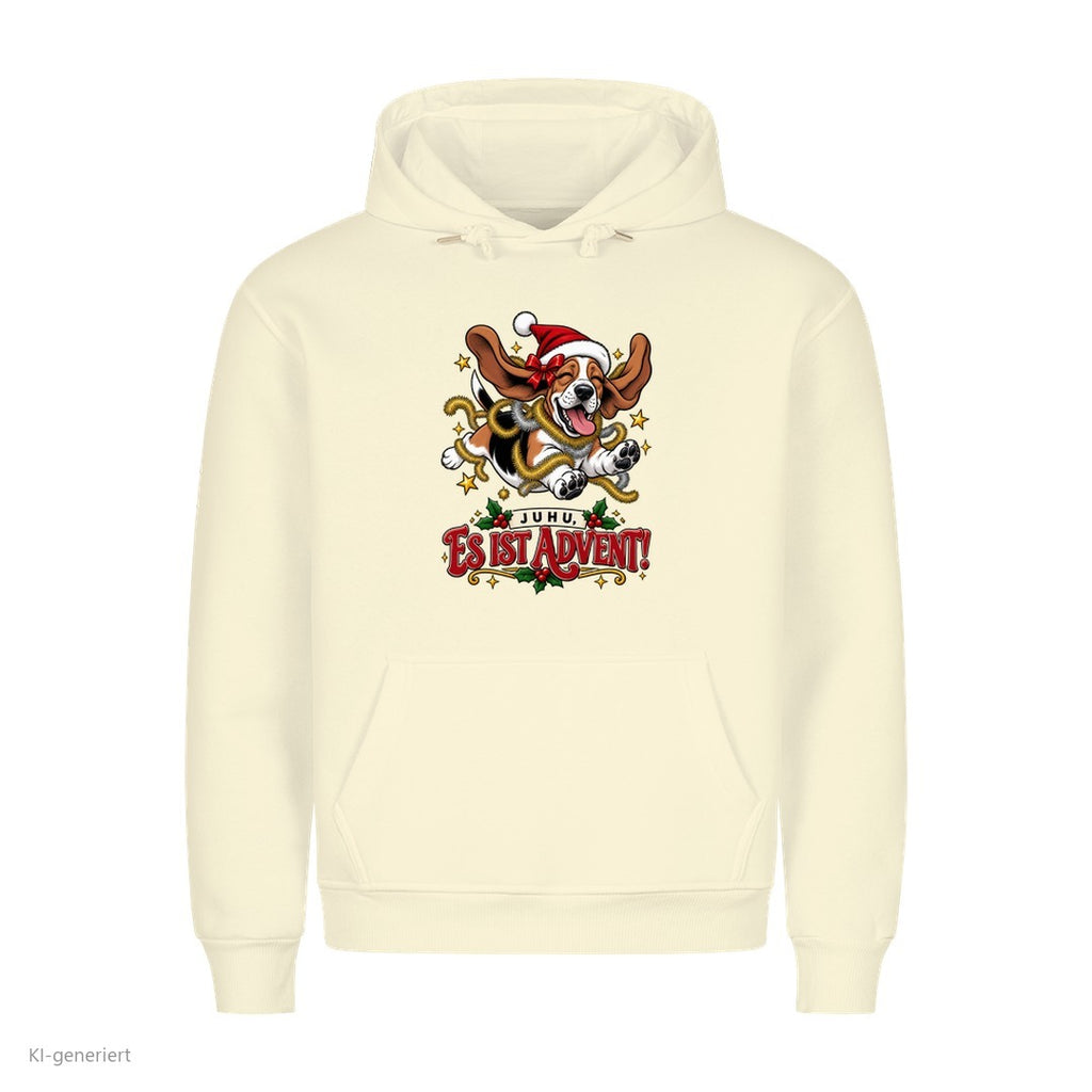 Partner Weihnachtshoodies Basset: Juhu, es ist Advent! - Hoodie in Beige