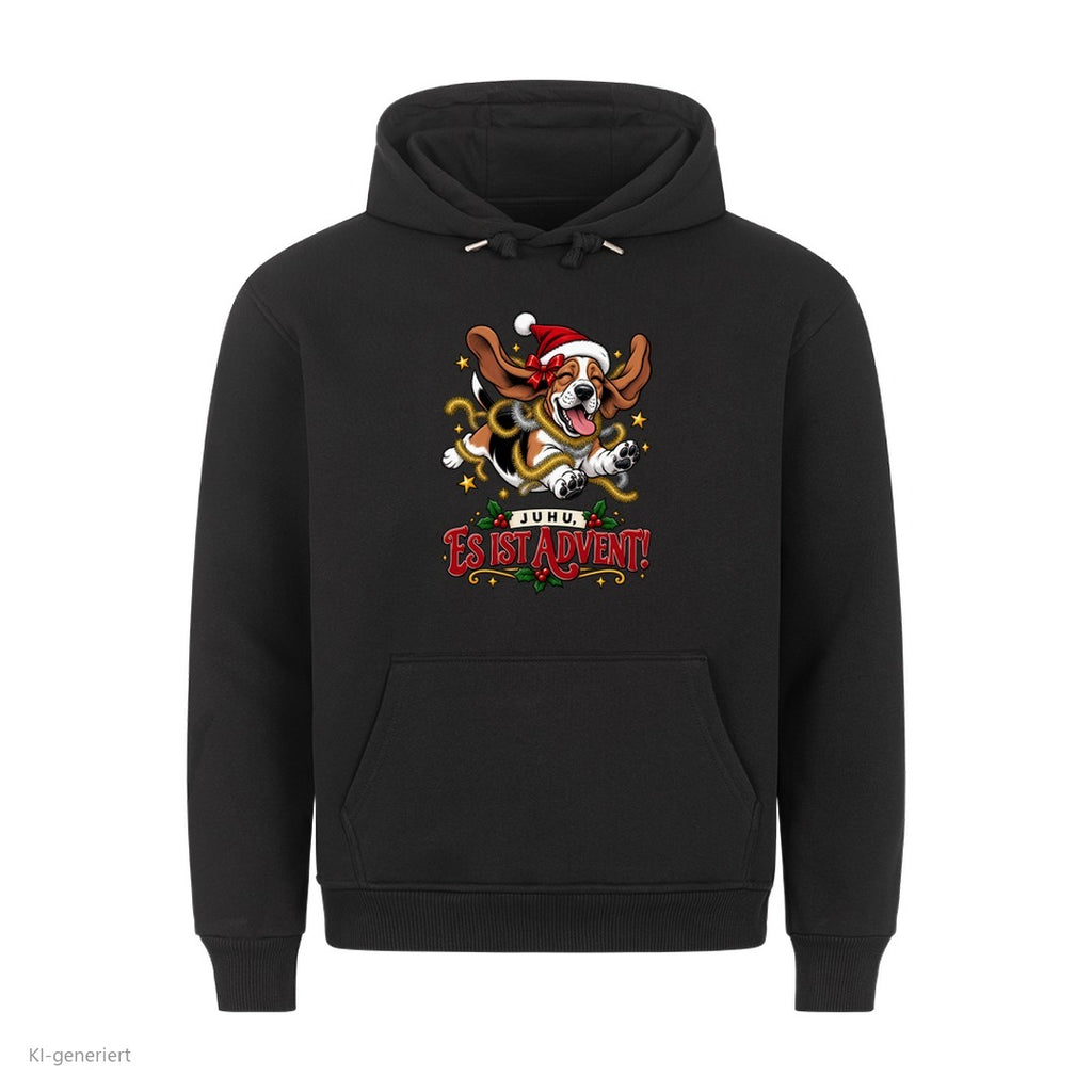 Partner Weihnachtshoodies Basset: Juhu, es ist Advent! - Hoodie in Schwarz