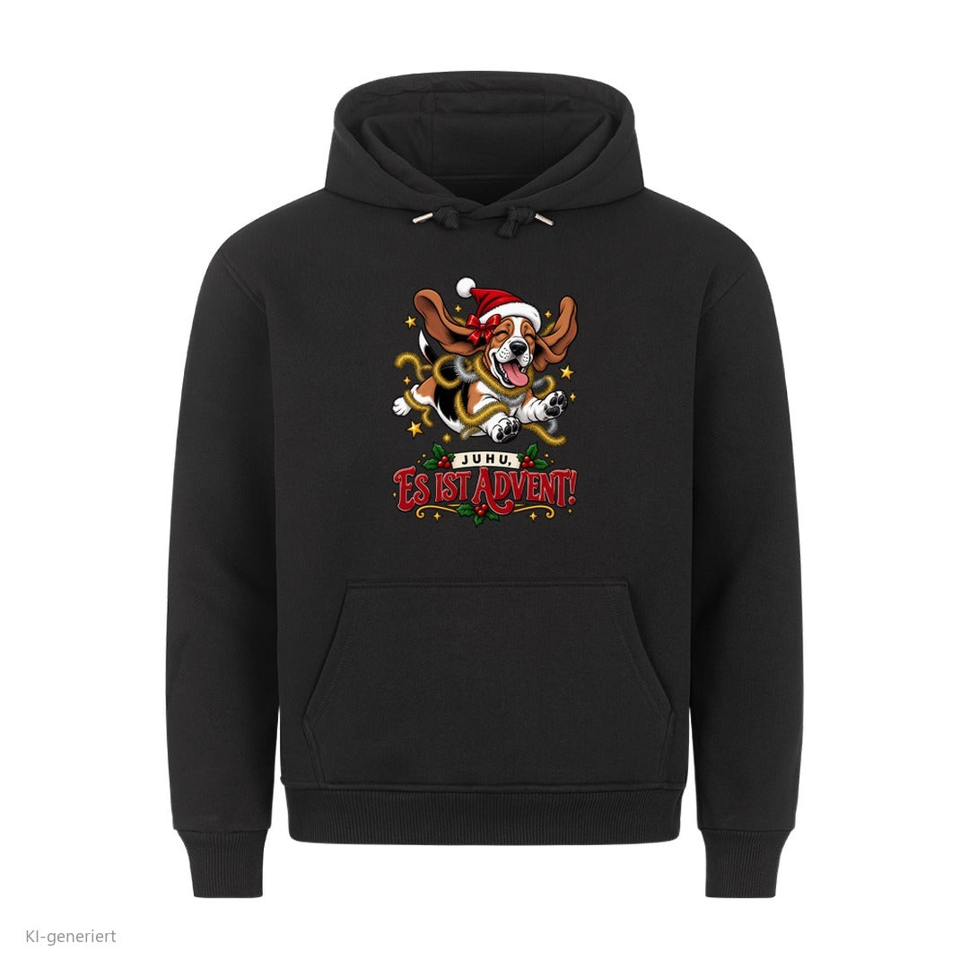 Partner Weihnachtshoodies Basset: Juhu, es ist Advent! - Hoodie in Schwarz