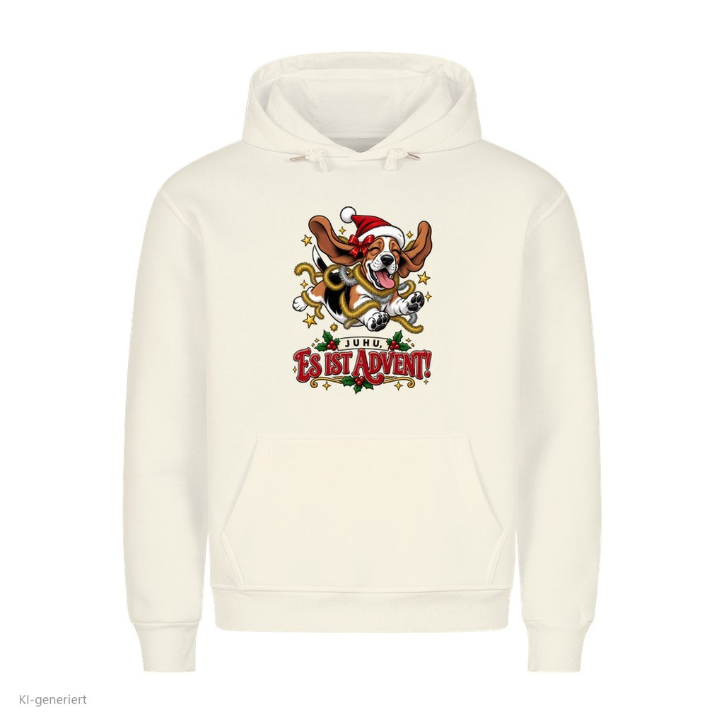 Partner Weihnachtshoodies Basset: Juhu, es ist Advent! - Hoodie in Weiß