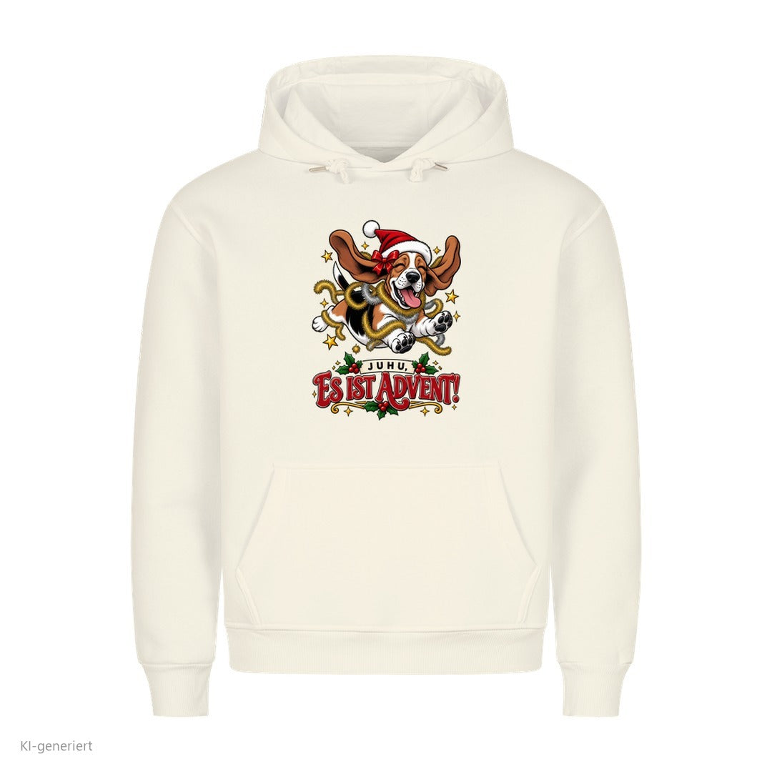 Partner Weihnachtshoodies Basset: Juhu, es ist Advent! - Hoodie in Weiß
