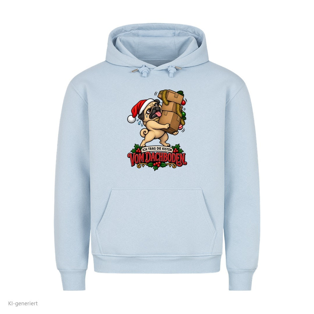 Partner Weihnachtshoodies Mops: Ich trag die Kisten vom Dachboden - Hoodie in Babyblau