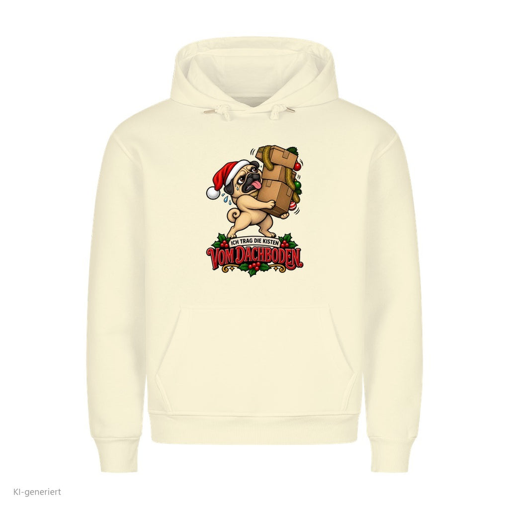 Partner Weihnachtshoodies Mops: Ich trag die Kisten vom Dachboden - Hoodie in Beige