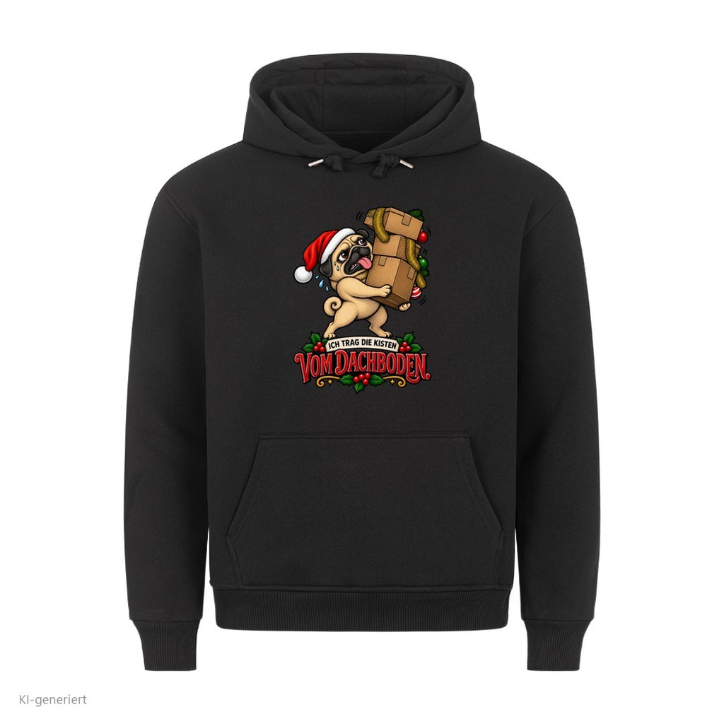 Partner Weihnachtshoodies Mops: Ich trag die Kisten vom Dachboden - Hoodie in Schwarz