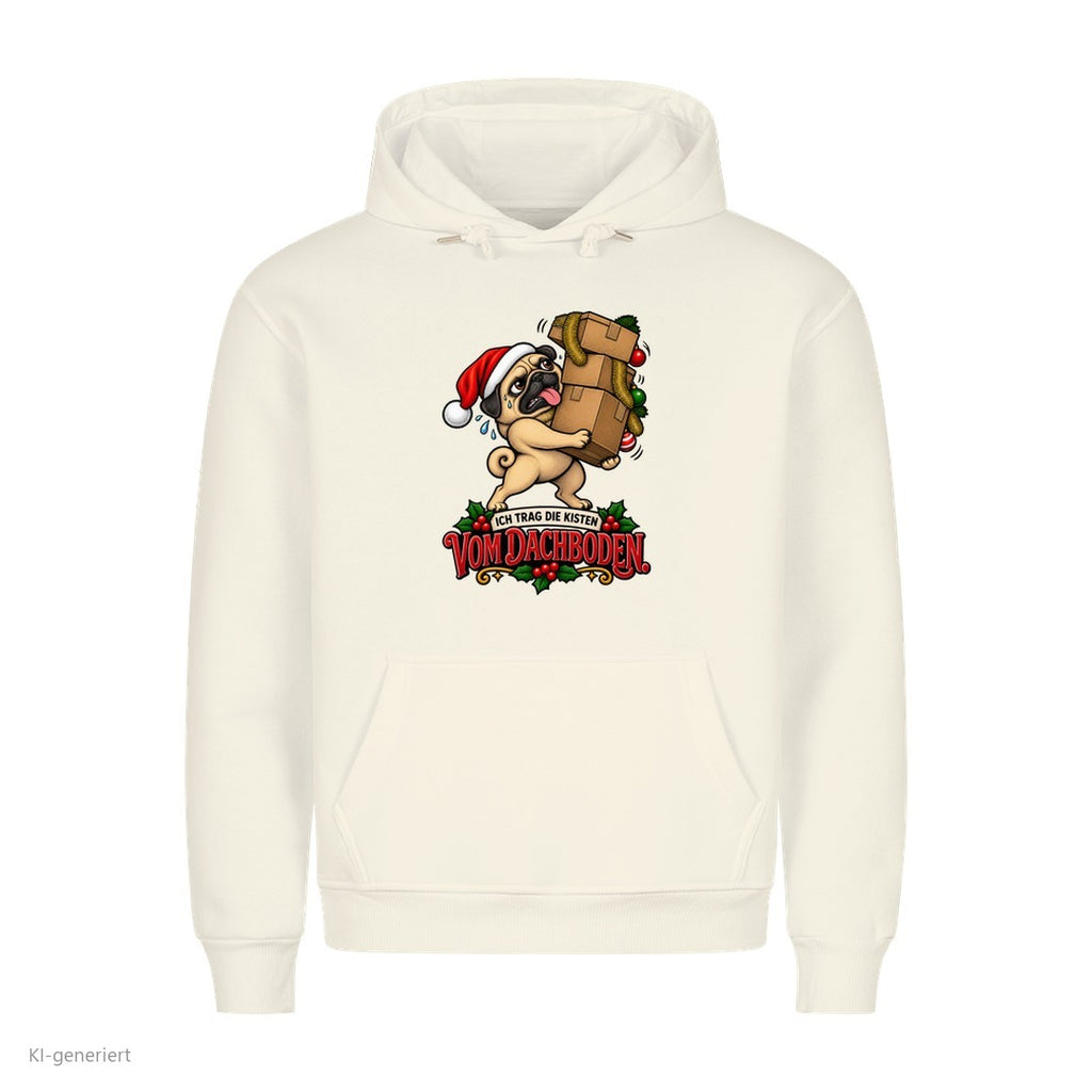 Partner Weihnachtshoodies Mops: Ich trag die Kisten vom Dachboden - Hoodie in Weiß