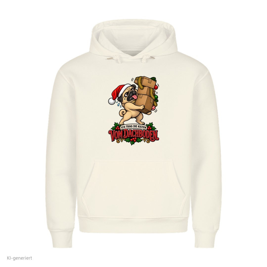 Partner Weihnachtshoodies Mops: Ich trag die Kisten vom Dachboden - Hoodie in Weiß