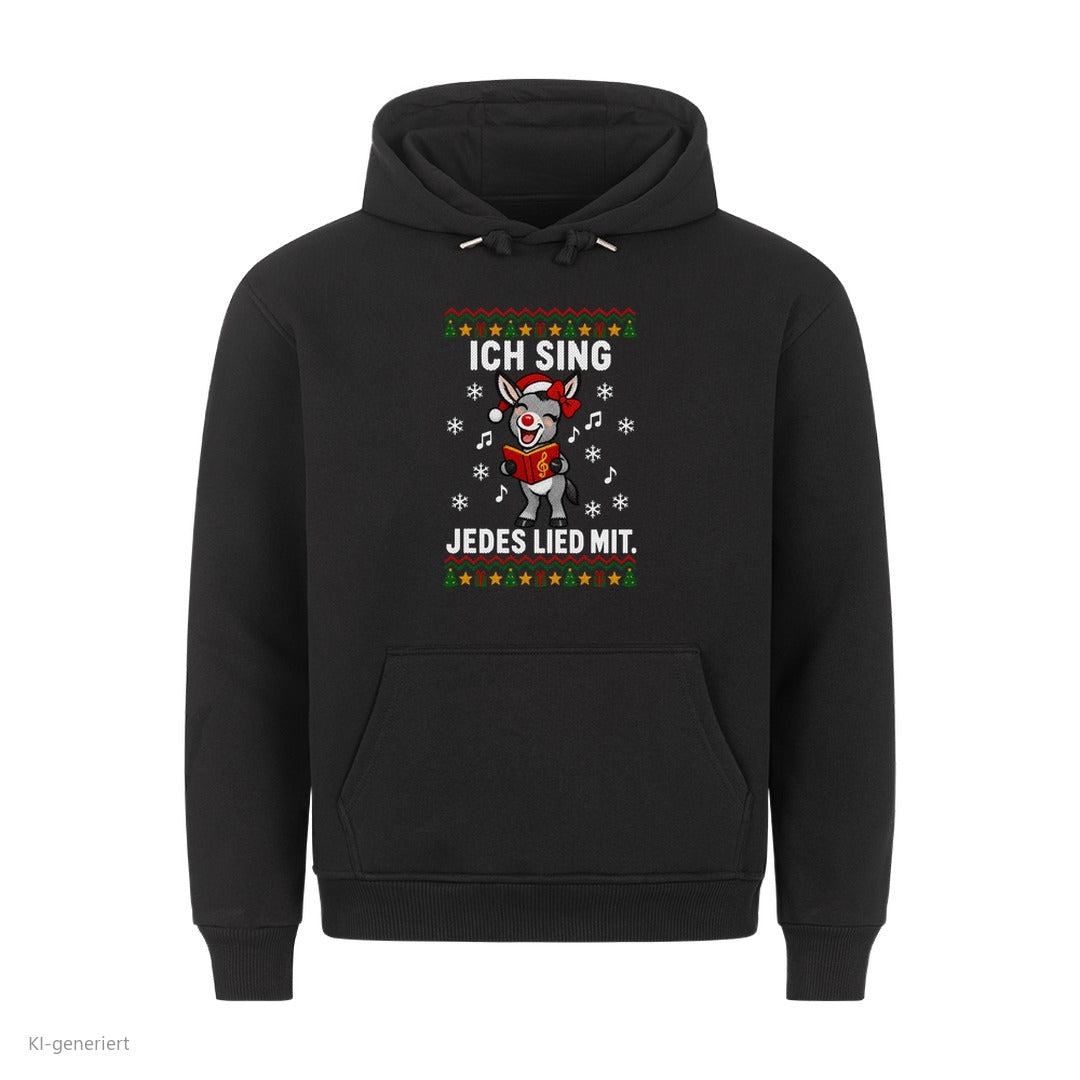 Partner Weihnachtshoodies Esel: Ich sing jedes Lied mit - Hoodie in Schwarz