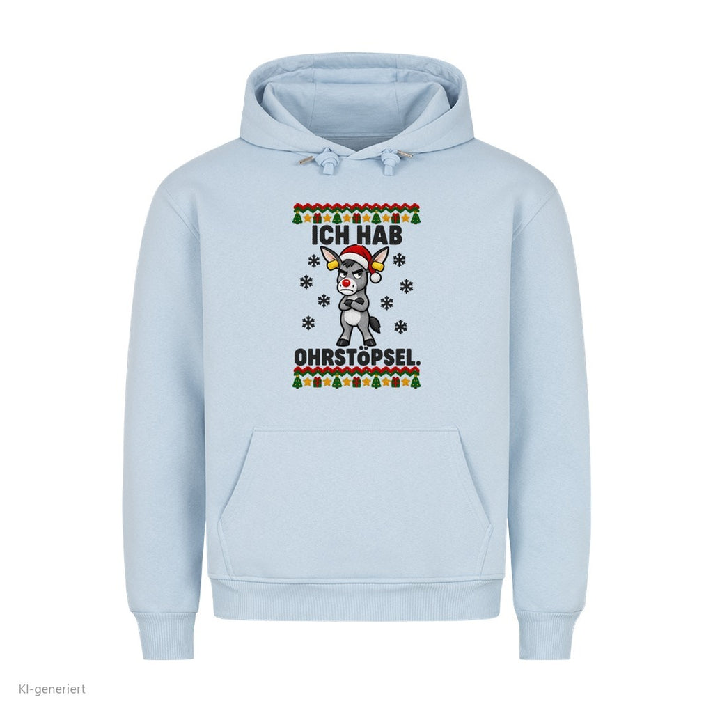 Partner Weihnachtshoodies Esel: Ich hab Ohrstöpsel - Hoodie in Babyblau