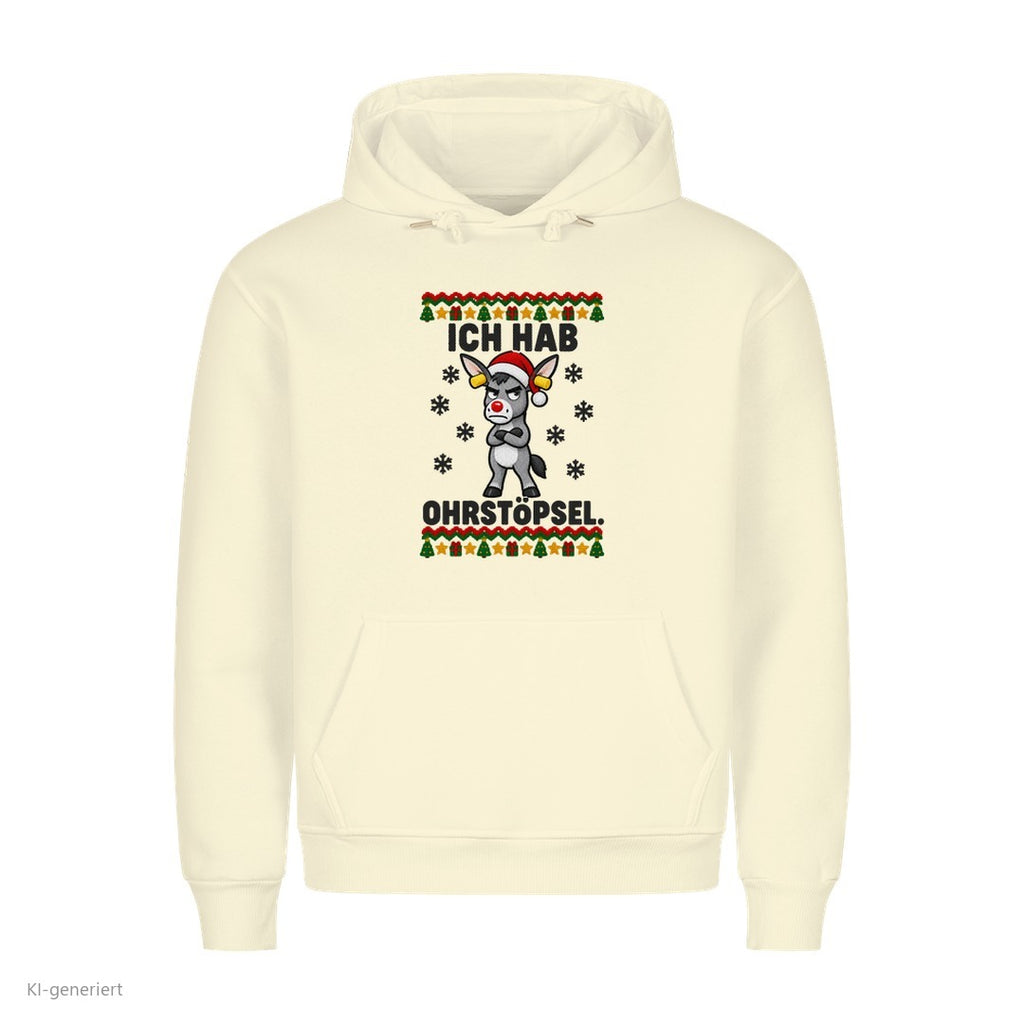 Partner Weihnachtshoodies Esel: Ich hab Ohrstöpsel - Hoodie in Beige