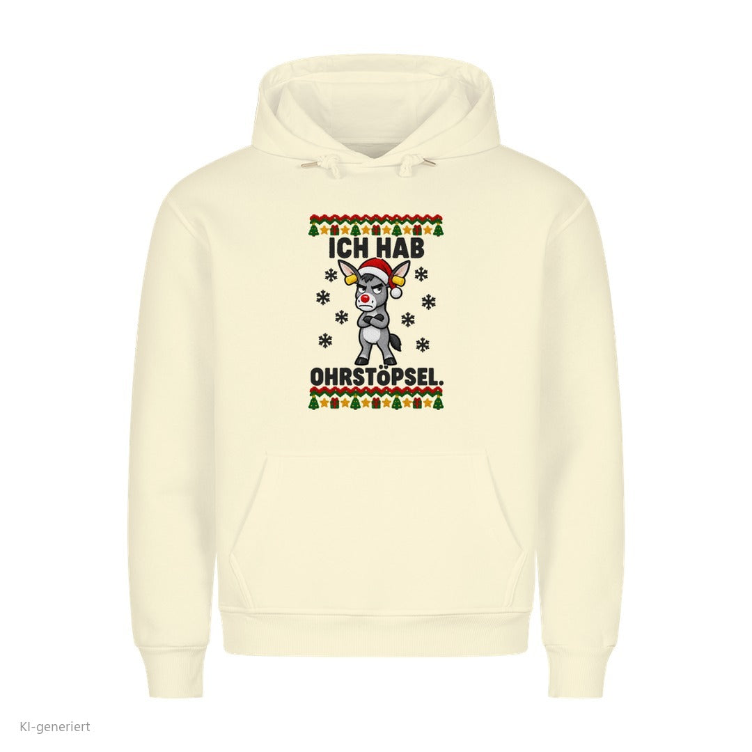 Partner Weihnachtshoodies Esel: Ich hab Ohrstöpsel - Hoodie in Beige