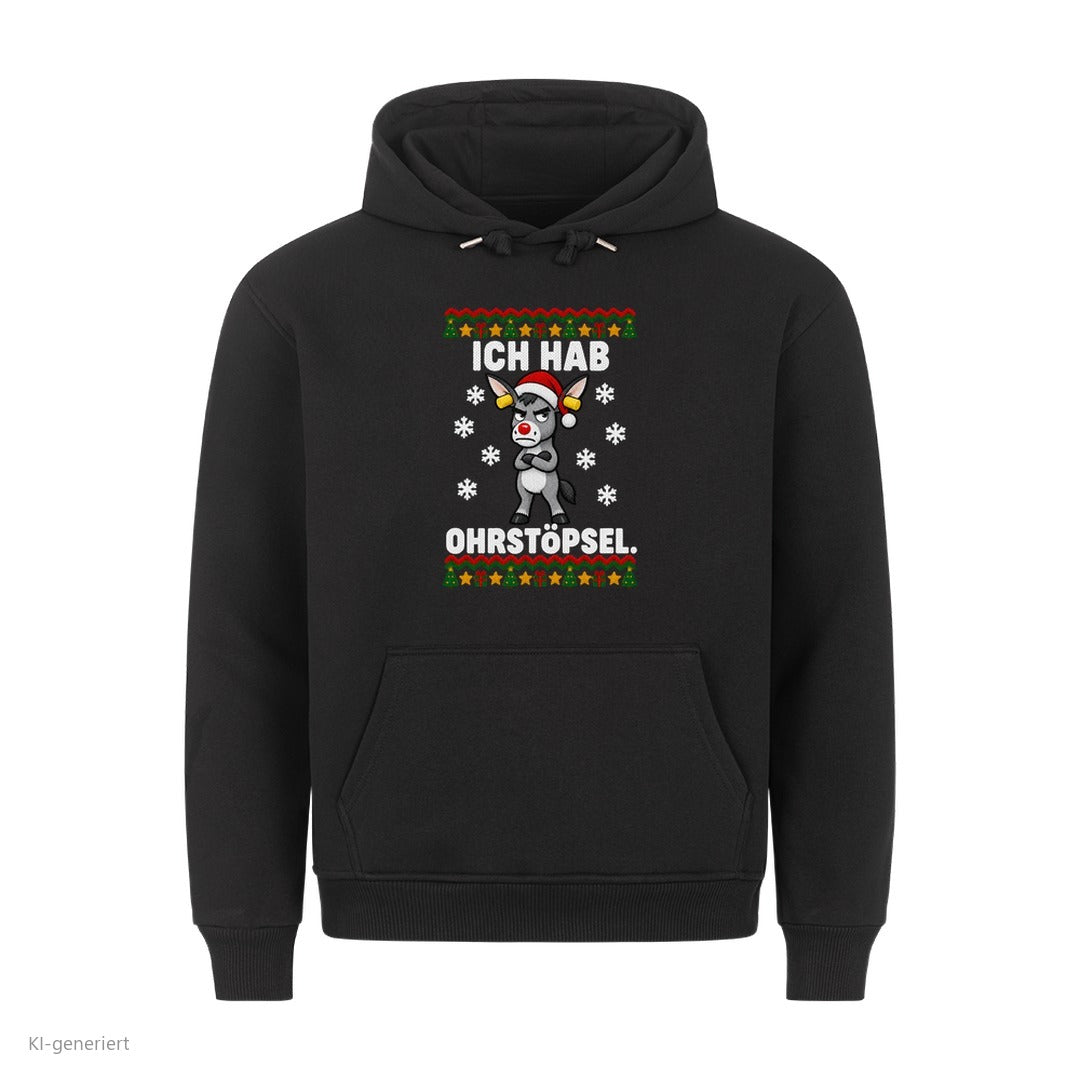 Partner Weihnachtshoodies Esel: Ich hab Ohrstöpsel - Hoodie in Schwarz