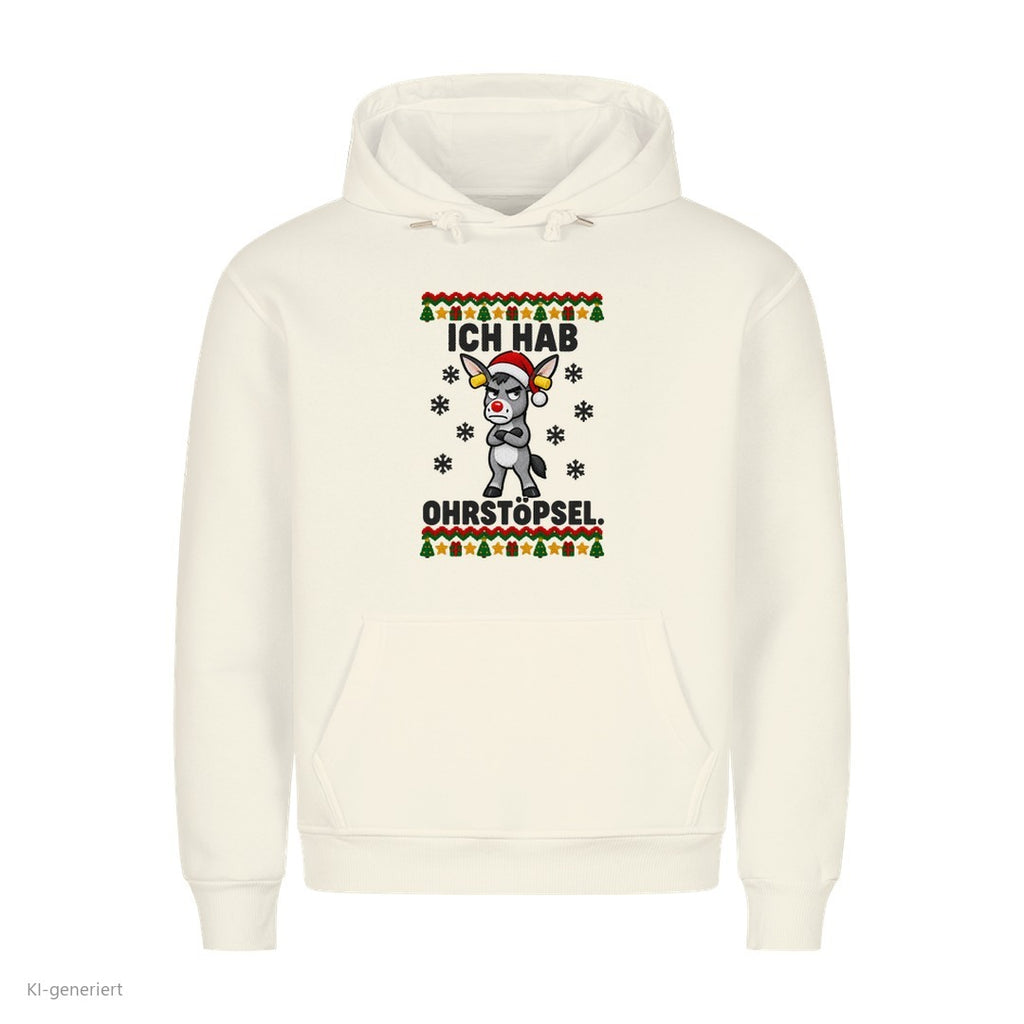 Partner Weihnachtshoodies Esel: Ich hab Ohrstöpsel - Hoodie in Weiß