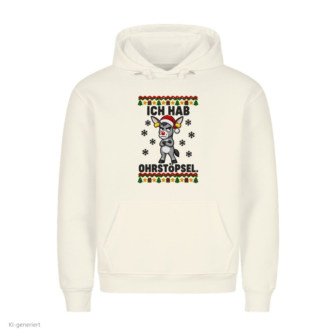 Partner Weihnachtshoodies Esel: Ich hab Ohrstöpsel - Hoodie in Weiß