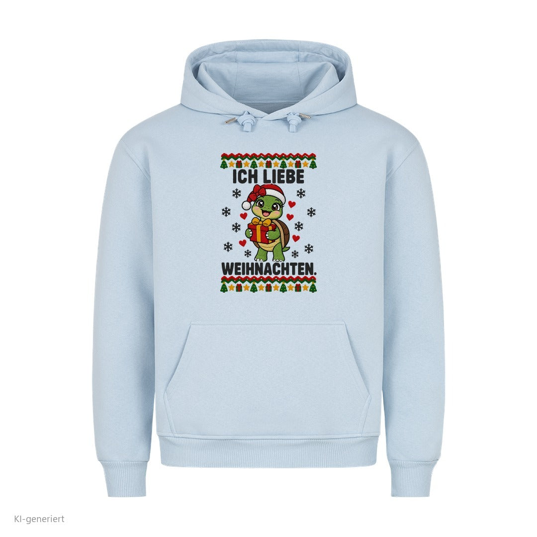 Partner Weihnachtshoodies Schildkröte: Ich liebe Weihnachten - Hoodie in Babyblau