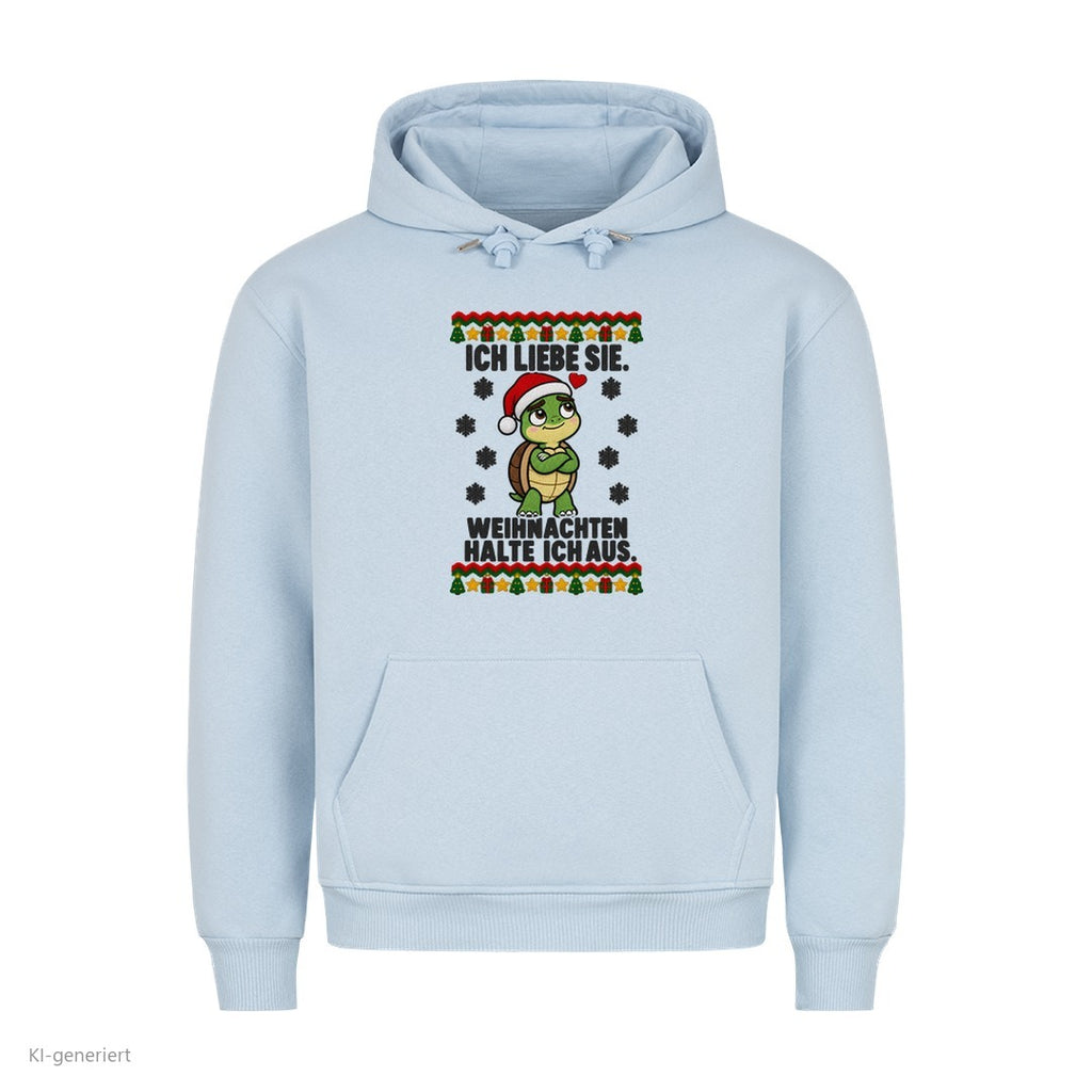Partner Weihnachtshoodies Schildkröte: Ich liebe sie. Weihnachten halte ich aus - Hoodie in Babyblau