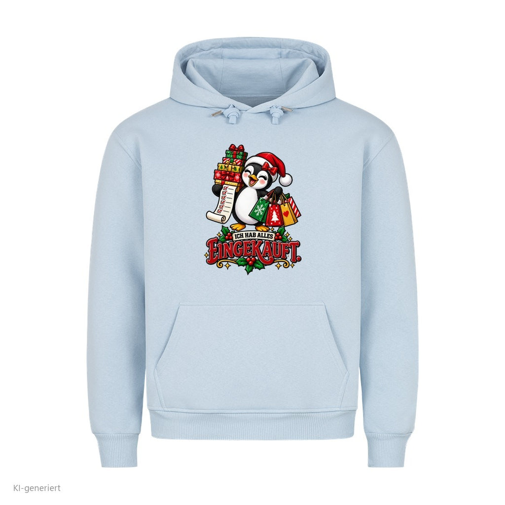 Partner Weihnachtshoodies Pinguin: Ich hab alles eingekauft - Hoodie in Babyblau
