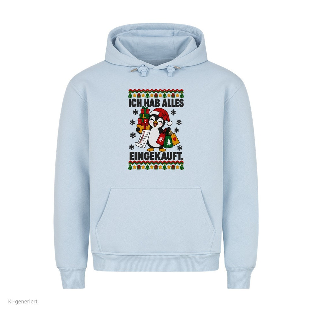 Partner Weihnachtshoodies Pinguin: Ich hab alles eingekauft - Hoodie in Babyblau