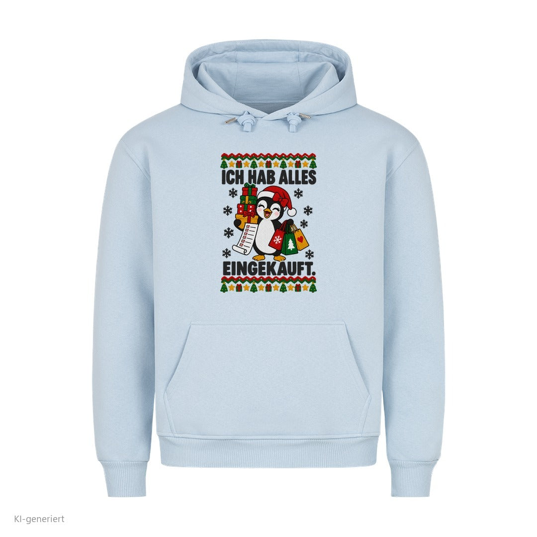 Partner Weihnachtshoodies Pinguin: Ich hab alles eingekauft - Hoodie in Babyblau
