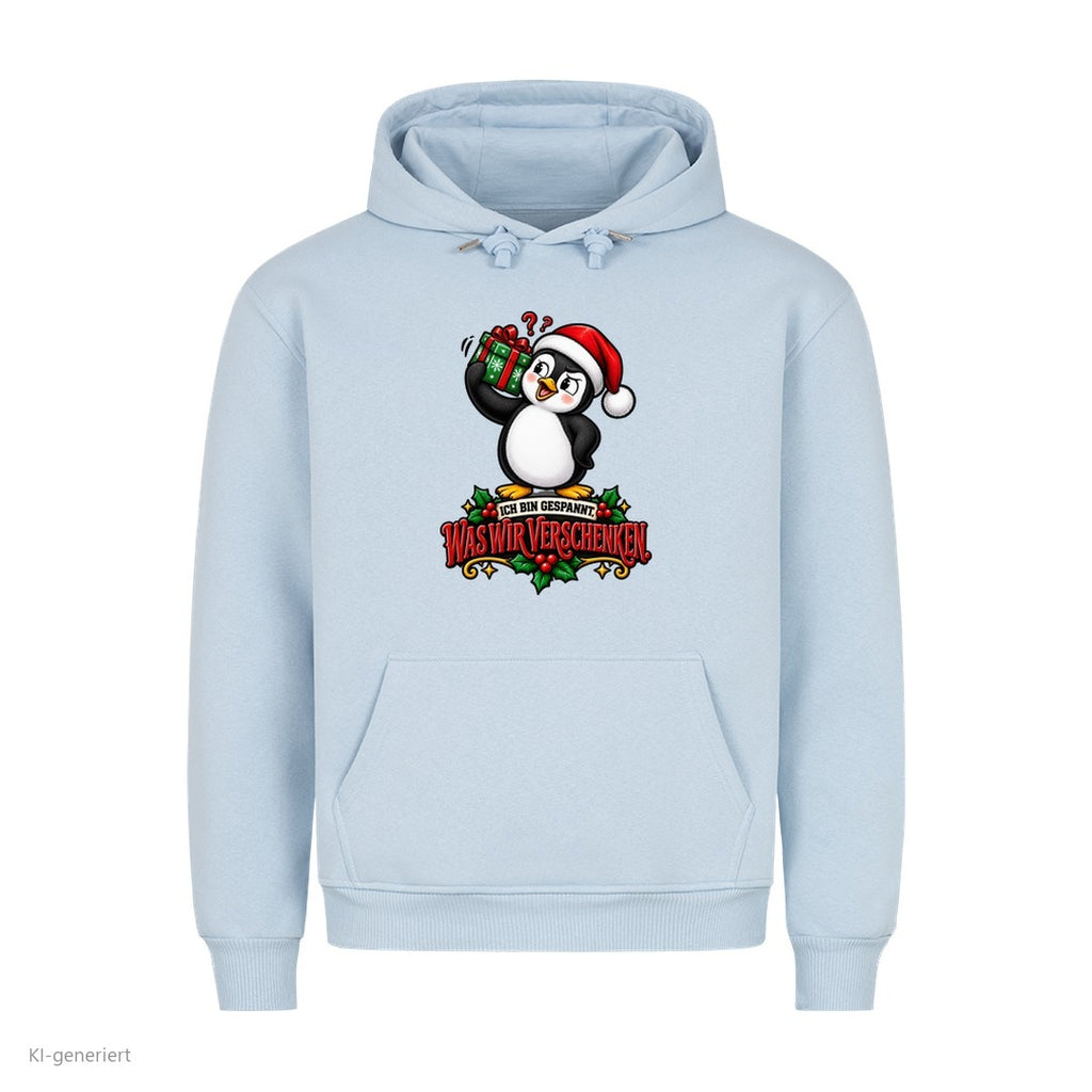 Partner Weihnachtshoodies Pinguin: Ich bin gespannt, was wir verschenken - Hoodie in Babyblau