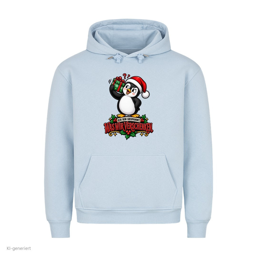 Partner Weihnachtshoodies Pinguin: Ich bin gespannt, was wir verschenken - Hoodie in Babyblau