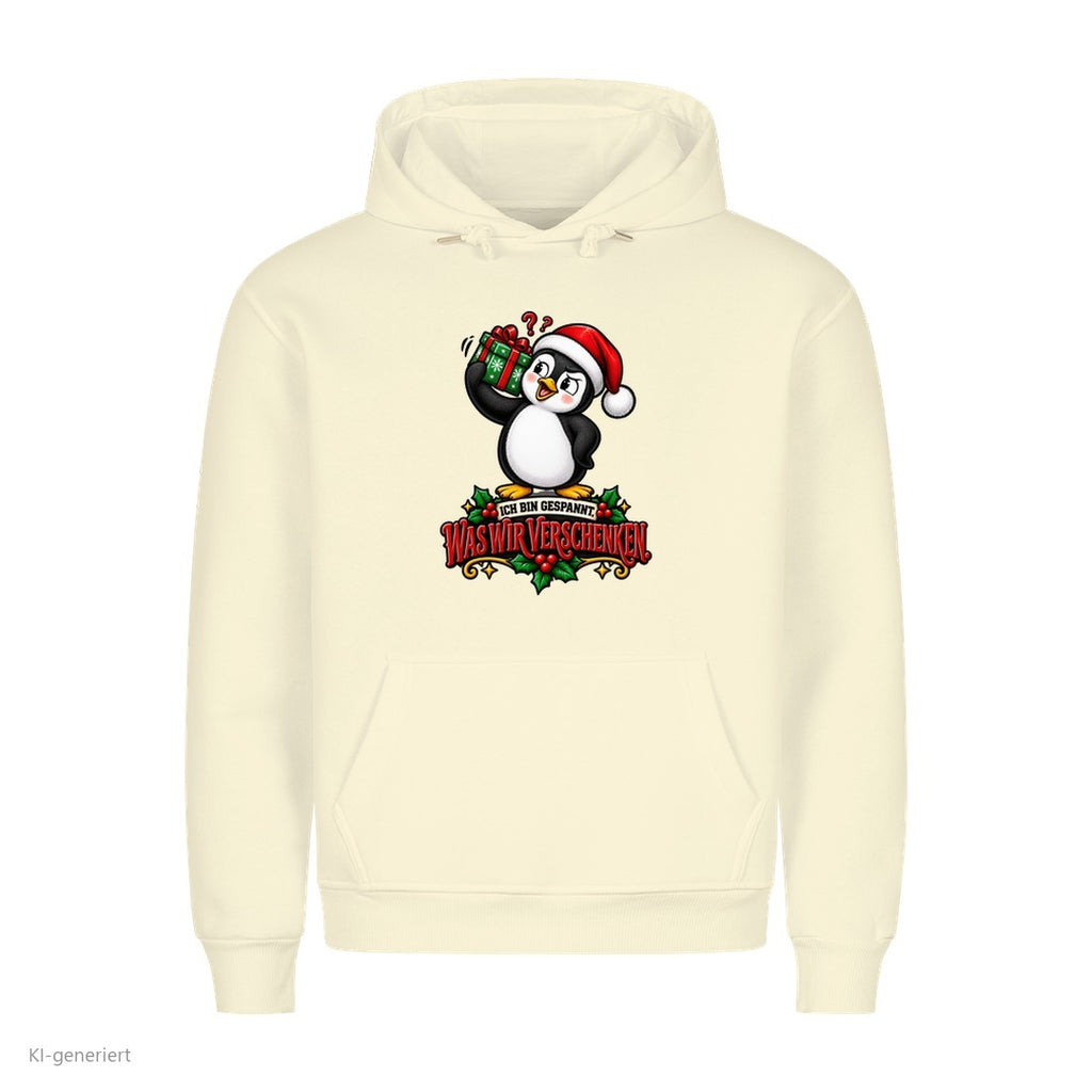 Partner Weihnachtshoodies Pinguin: Ich bin gespannt, was wir verschenken - Hoodie in Beige