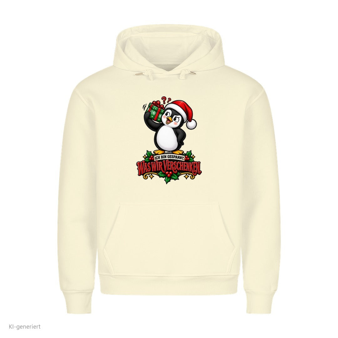 Partner Weihnachtshoodies Pinguin: Ich bin gespannt, was wir verschenken - Hoodie in Beige