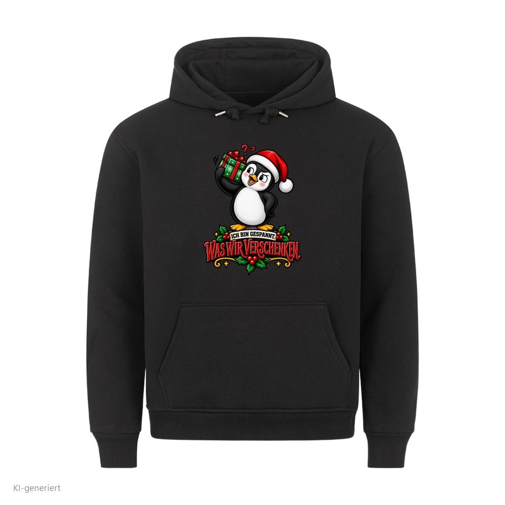 Partner Weihnachtshoodies Pinguin: Ich bin gespannt, was wir verschenken - Hoodie in Schwarz
