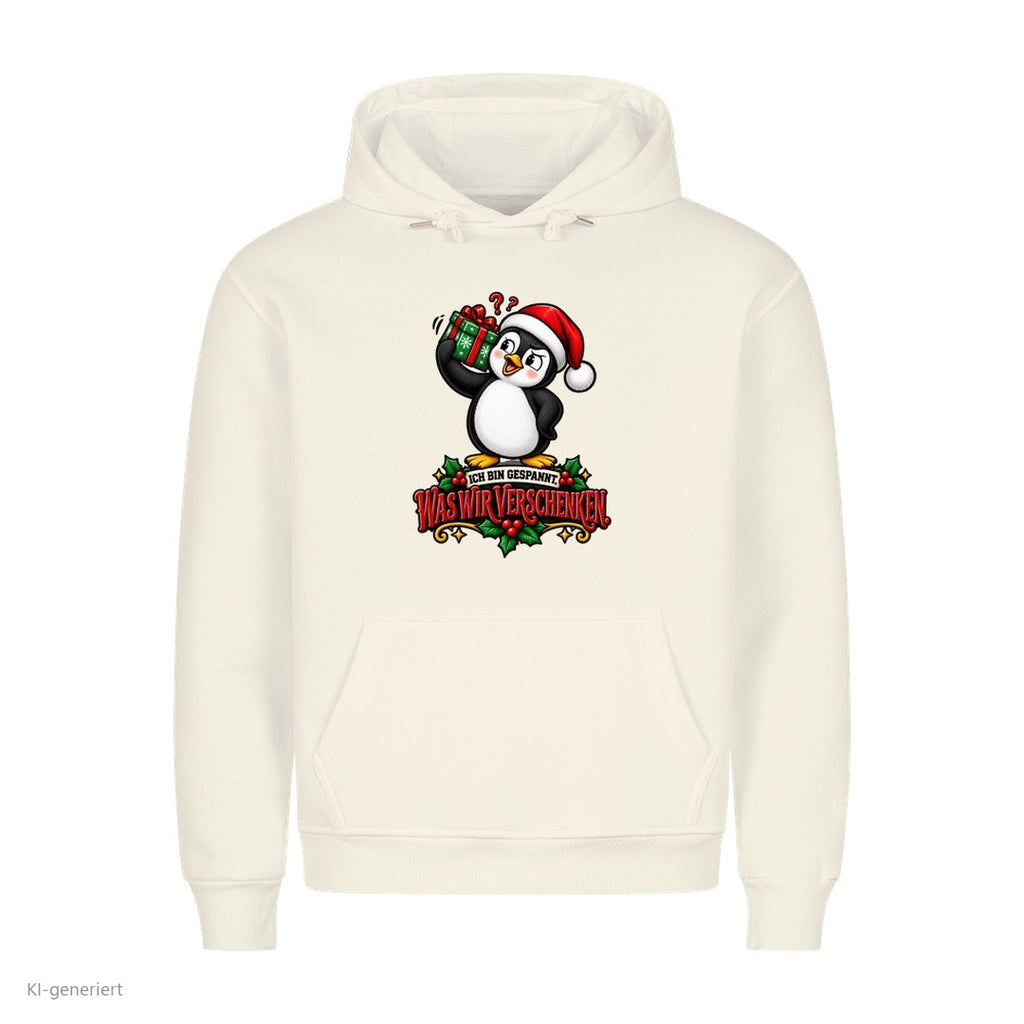 Partner Weihnachtshoodies Pinguin: Ich bin gespannt, was wir verschenken - Hoodie in Weiß