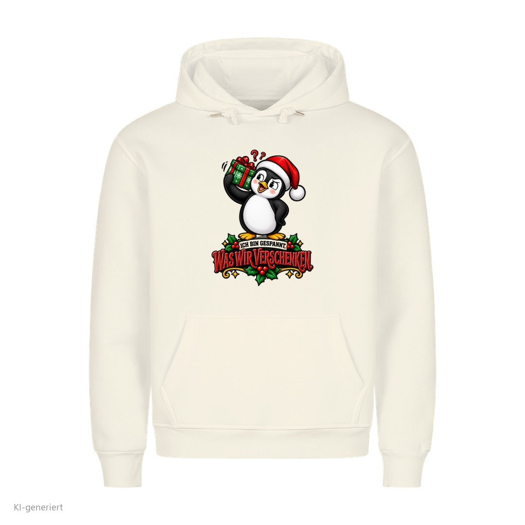 Partner Weihnachtshoodies Pinguin: Ich bin gespannt, was wir verschenken - Hoodie in Weiß