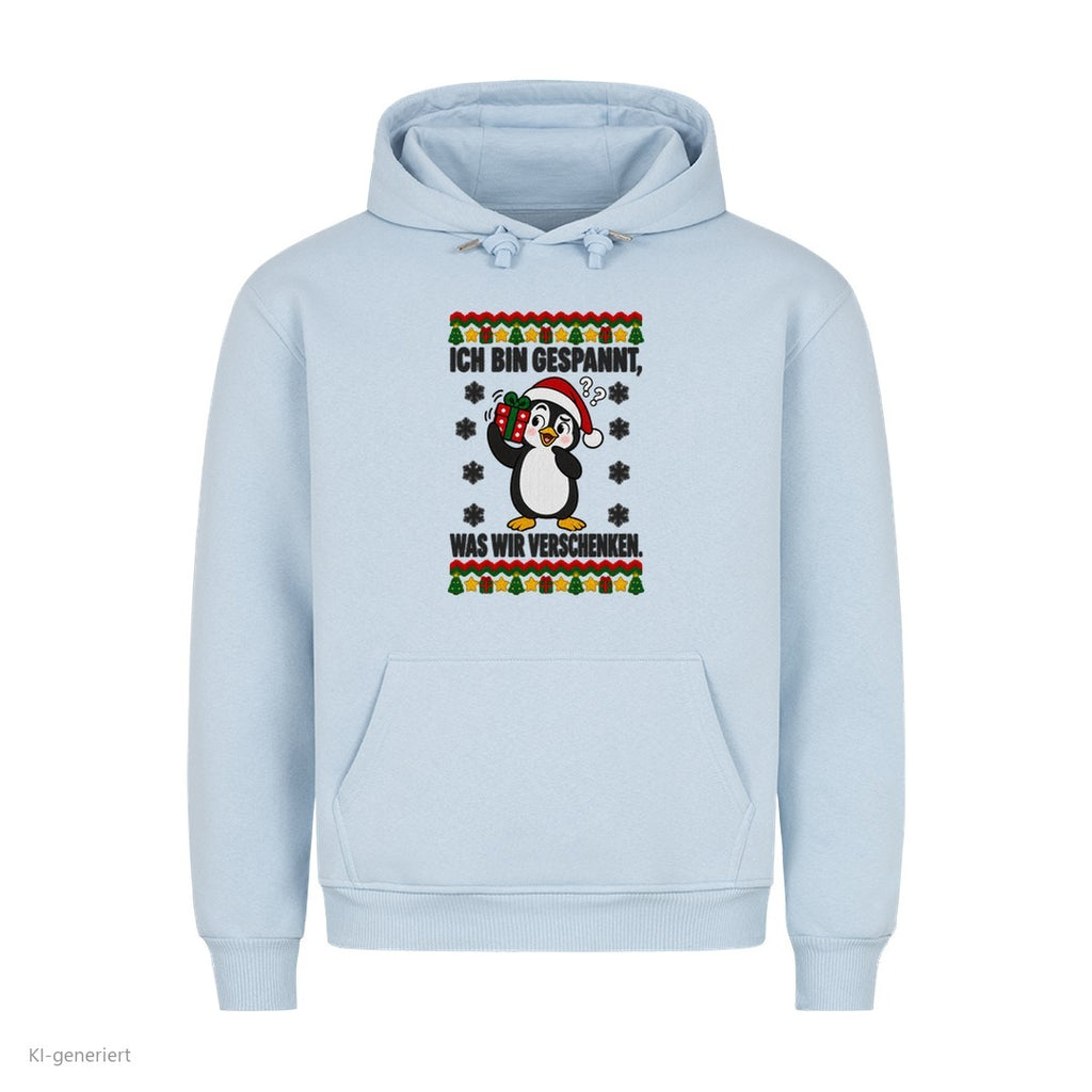 Partner Weihnachtshoodies Pinguin: Ich bin gespannt, was wir verschenken - Hoodie in Babyblau