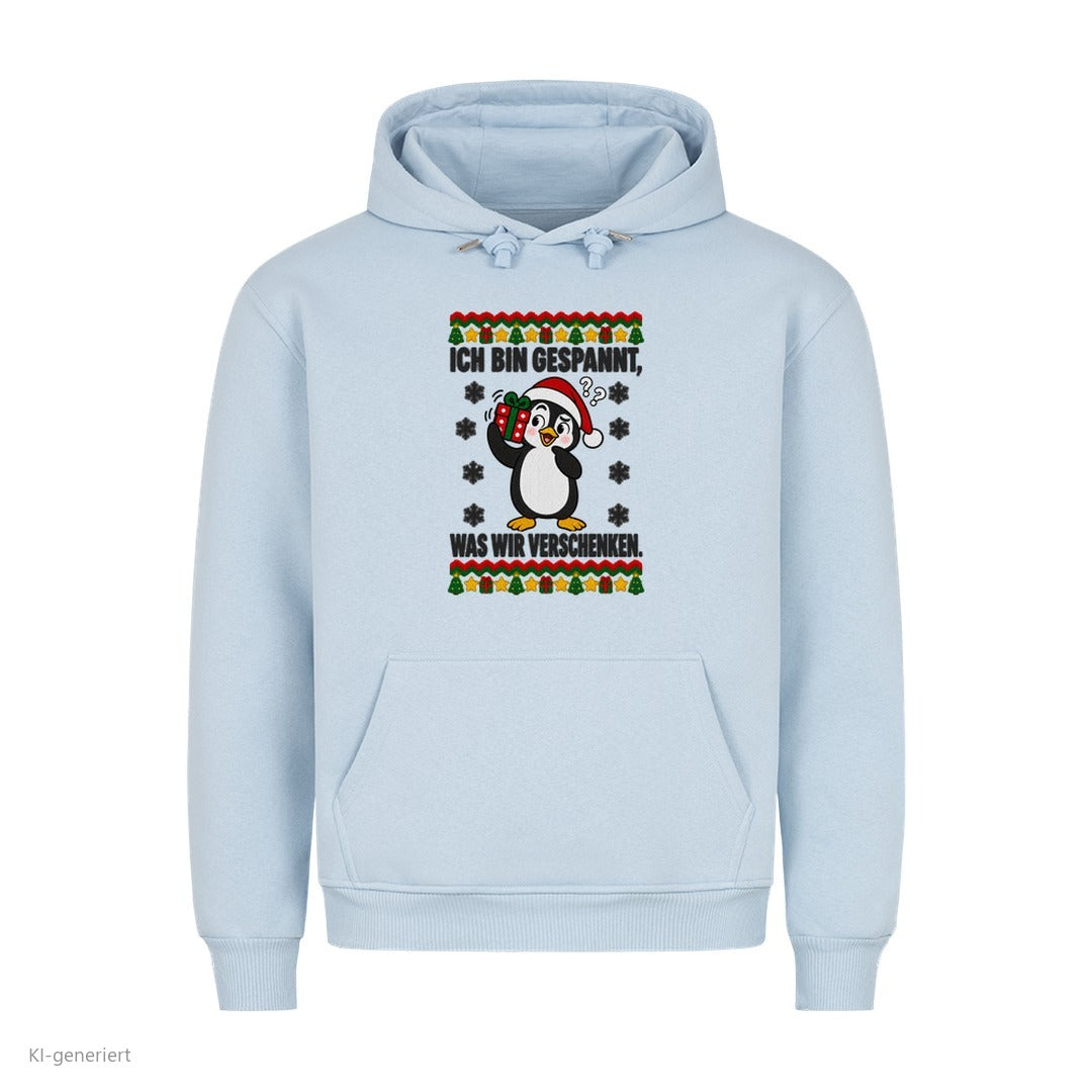 Partner Weihnachtshoodies Pinguin: Ich bin gespannt, was wir verschenken - Hoodie in Babyblau