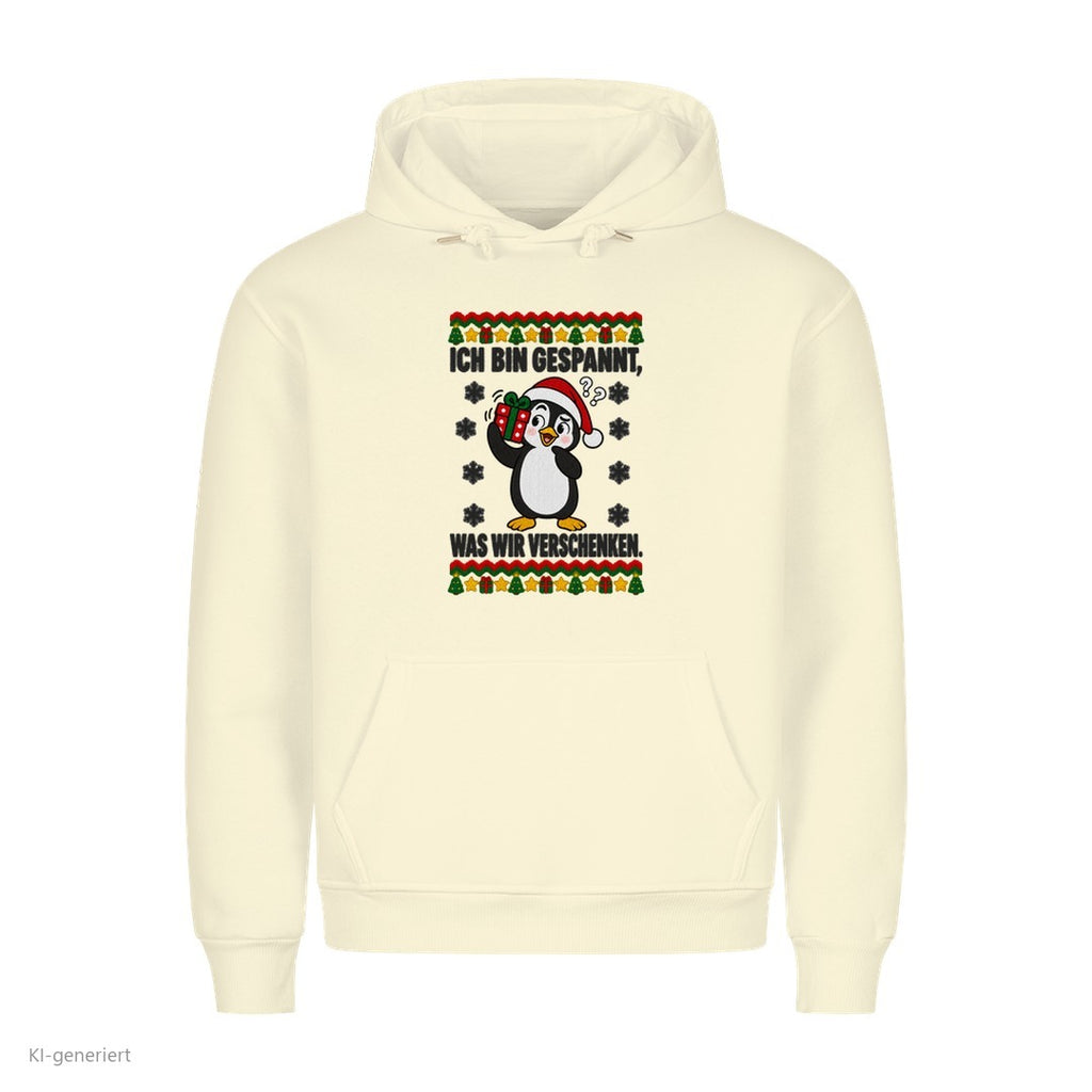 Partner Weihnachtshoodies Pinguin: Ich bin gespannt, was wir verschenken - Hoodie in Beige