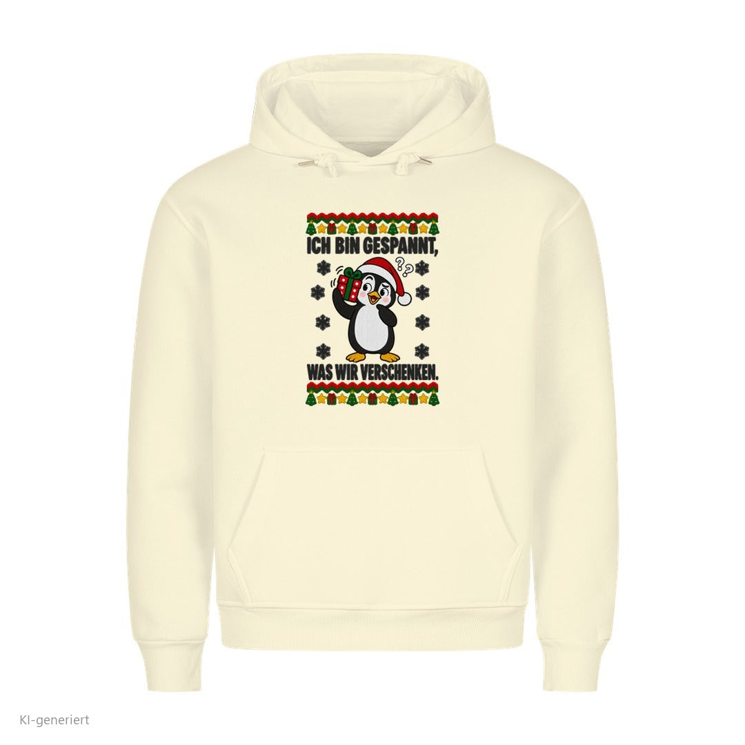 Partner Weihnachtshoodies Pinguin: Ich bin gespannt, was wir verschenken - Hoodie in Beige