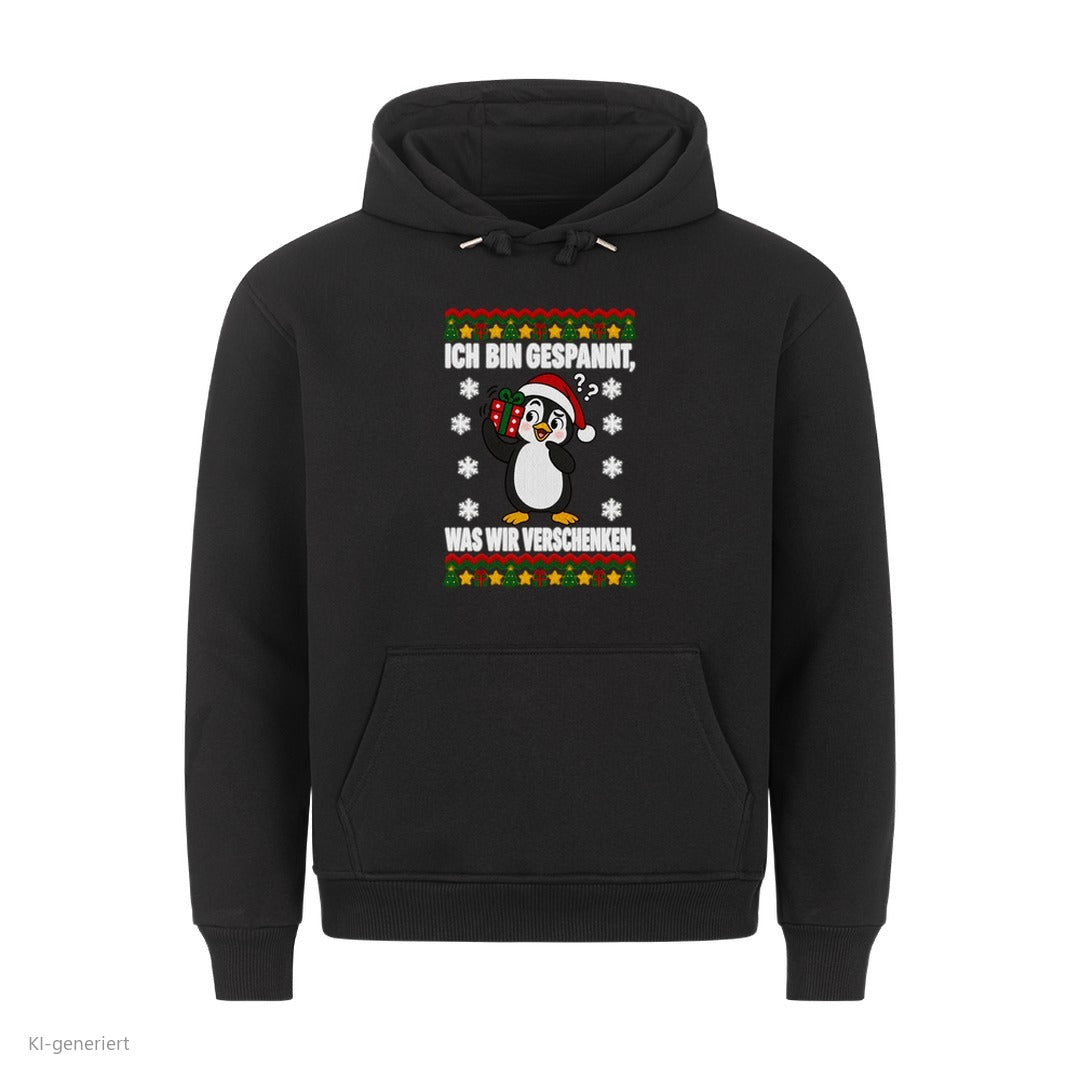 Partner Weihnachtshoodies Pinguin: Ich bin gespannt, was wir verschenken - Hoodie in Schwarz