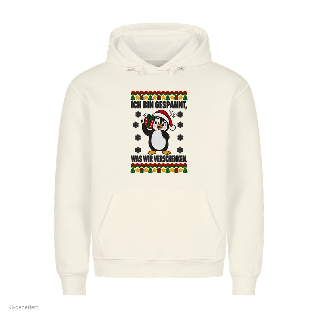Partner Weihnachtshoodies Pinguin: Ich bin gespannt, was wir verschenken - Hoodie in Weiß