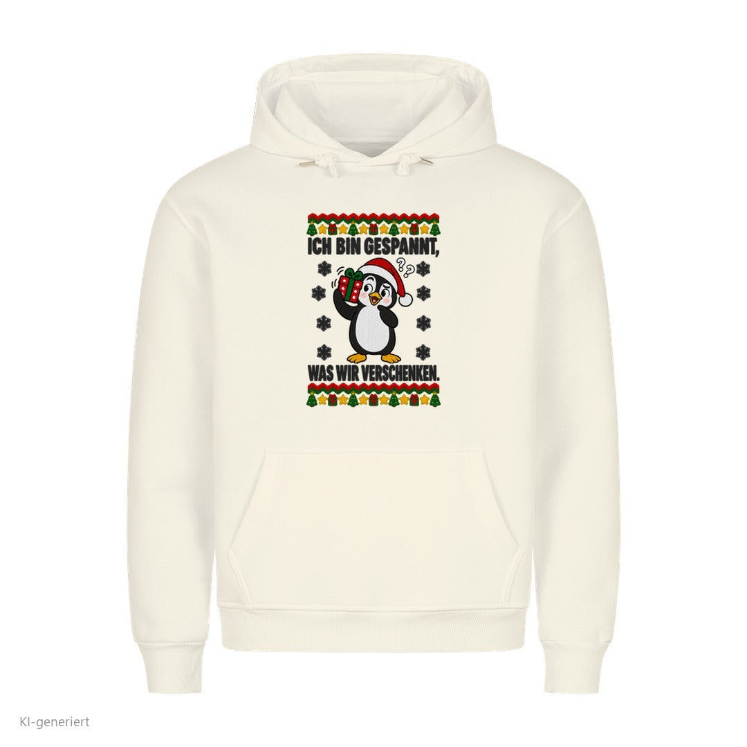 Partner Weihnachtshoodies Pinguin: Ich bin gespannt, was wir verschenken - Hoodie in Weiß