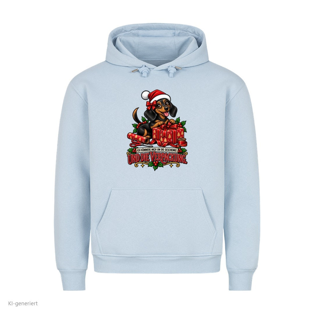 Partner Weihnachtshoodies Dackel: Ich kümmere mich um die Geschenke und die Verpackung - Hoodie in Babyblau