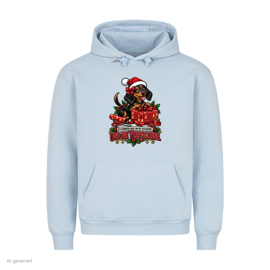 Partner Weihnachtshoodies Dackel: Ich kümmere mich um die Geschenke und die Verpackung - Hoodie in Babyblau