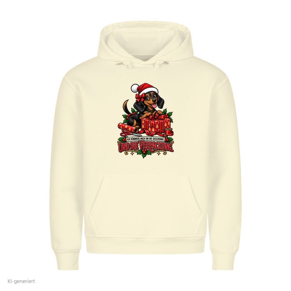 Partner Weihnachtshoodies Dackel: Ich kümmere mich um die Geschenke und die Verpackung - Hoodie in Beige
