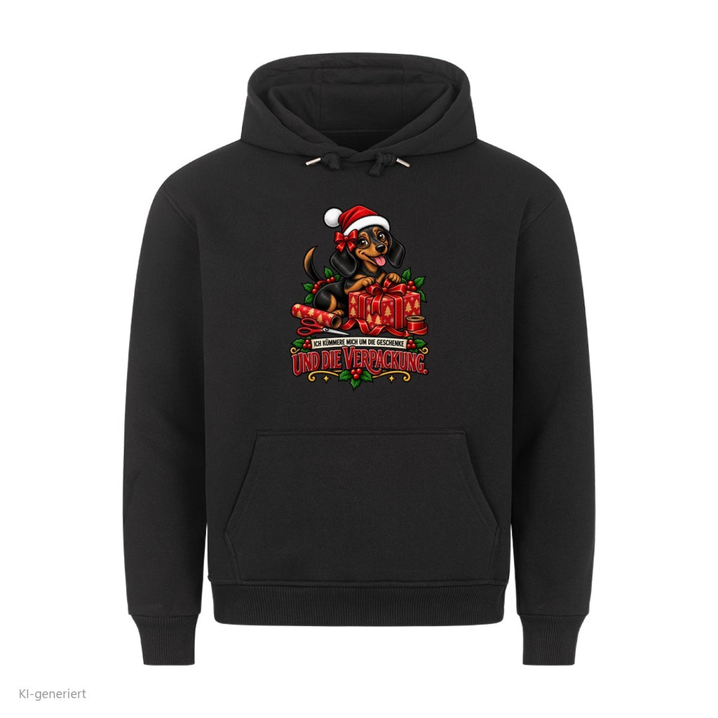 Partner Weihnachtshoodies Dackel: Ich kümmere mich um die Geschenke und die Verpackung - Hoodie in Schwarz