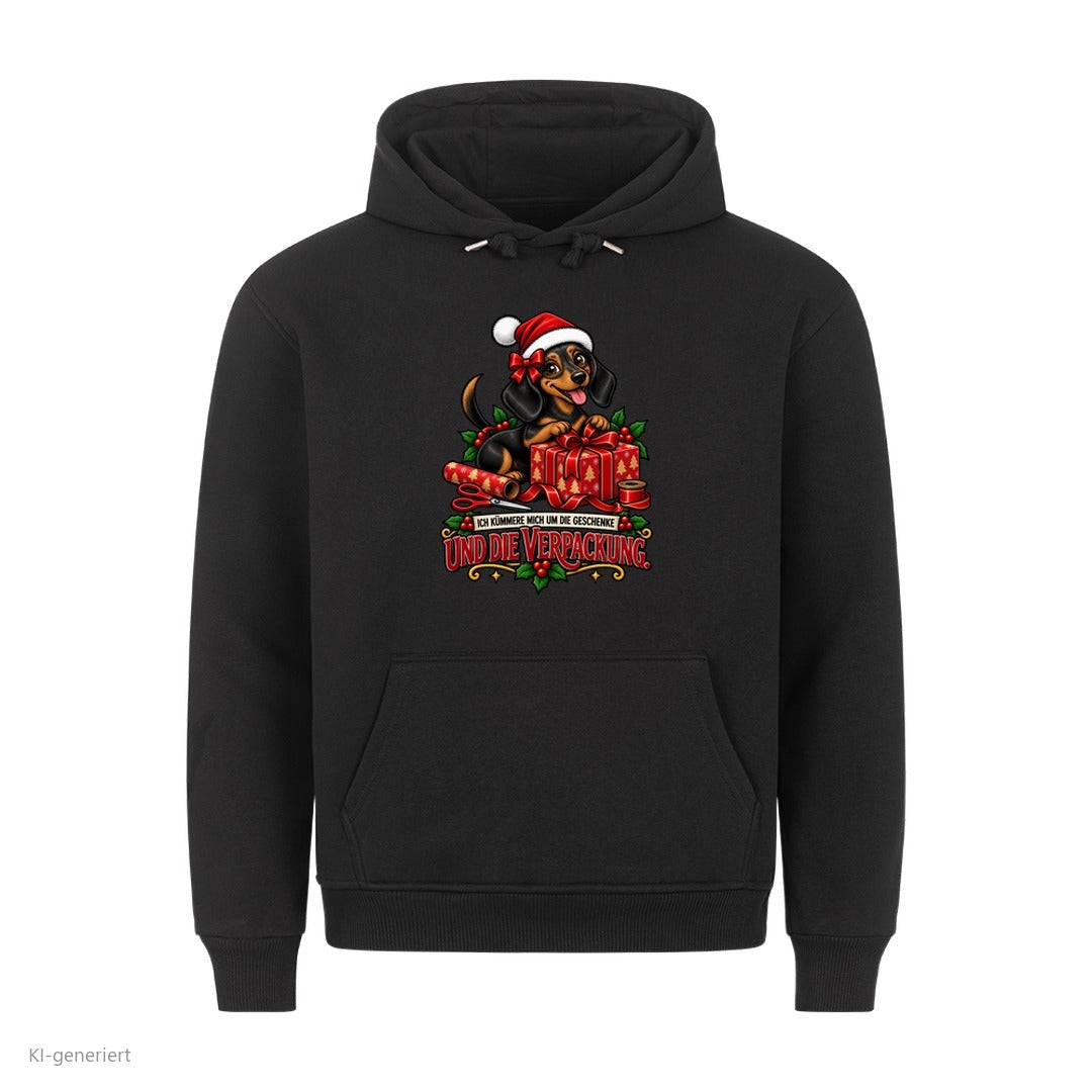 Partner Weihnachtshoodies Dackel: Ich kümmere mich um die Geschenke und die Verpackung - Hoodie in Schwarz
