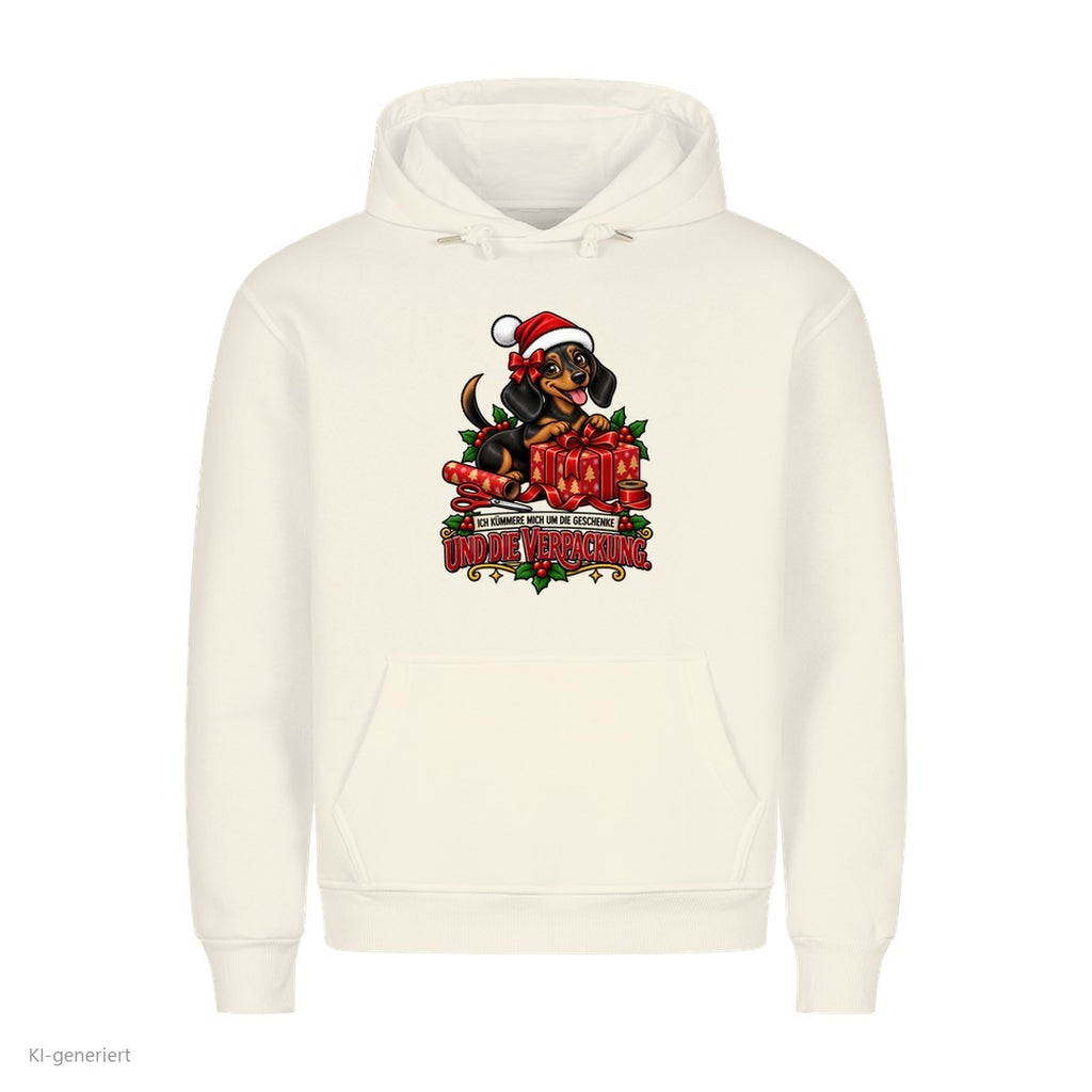 Partner Weihnachtshoodies Dackel: Ich kümmere mich um die Geschenke und die Verpackung - Hoodie in Weiß