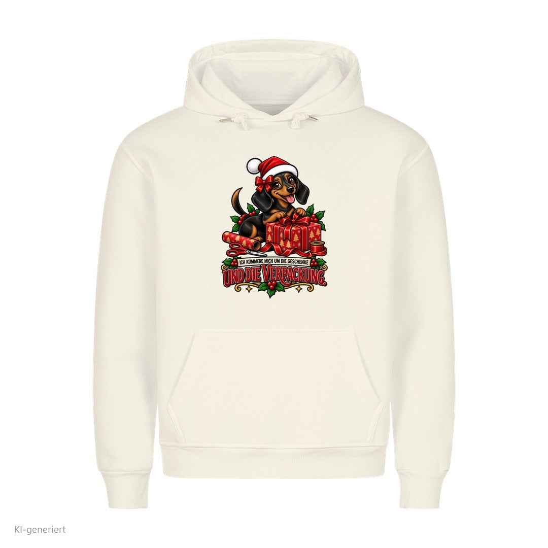Partner Weihnachtshoodies Dackel: Ich kümmere mich um die Geschenke und die Verpackung - Hoodie in Weiß