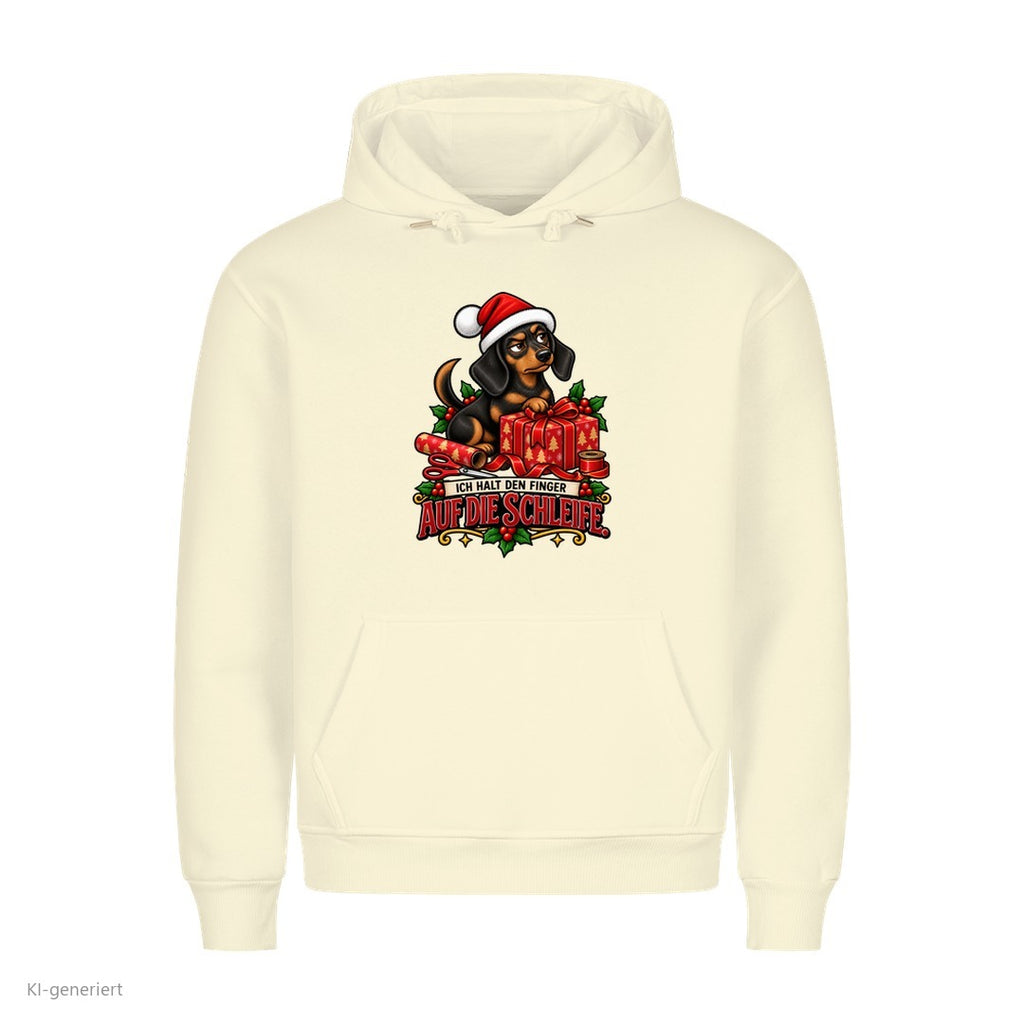 Partner Weihnachtshoodies Dackel: Ich halt den Finger auf die Schleife - Hoodie in Beige