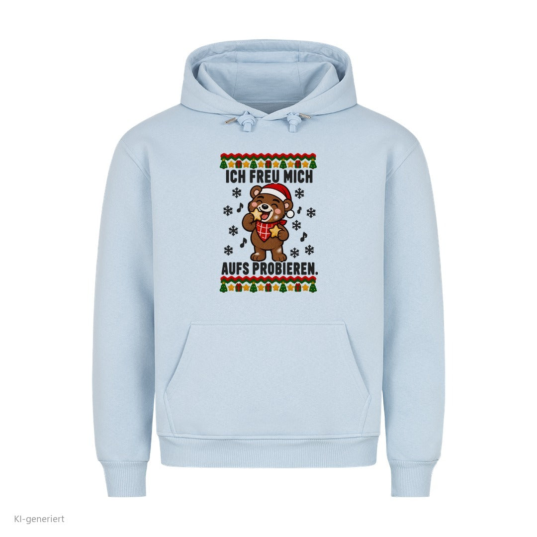 Partner Weihnachtshoodies Bär: Ich freu mich aufs Probieren - Hoodie in Babyblau